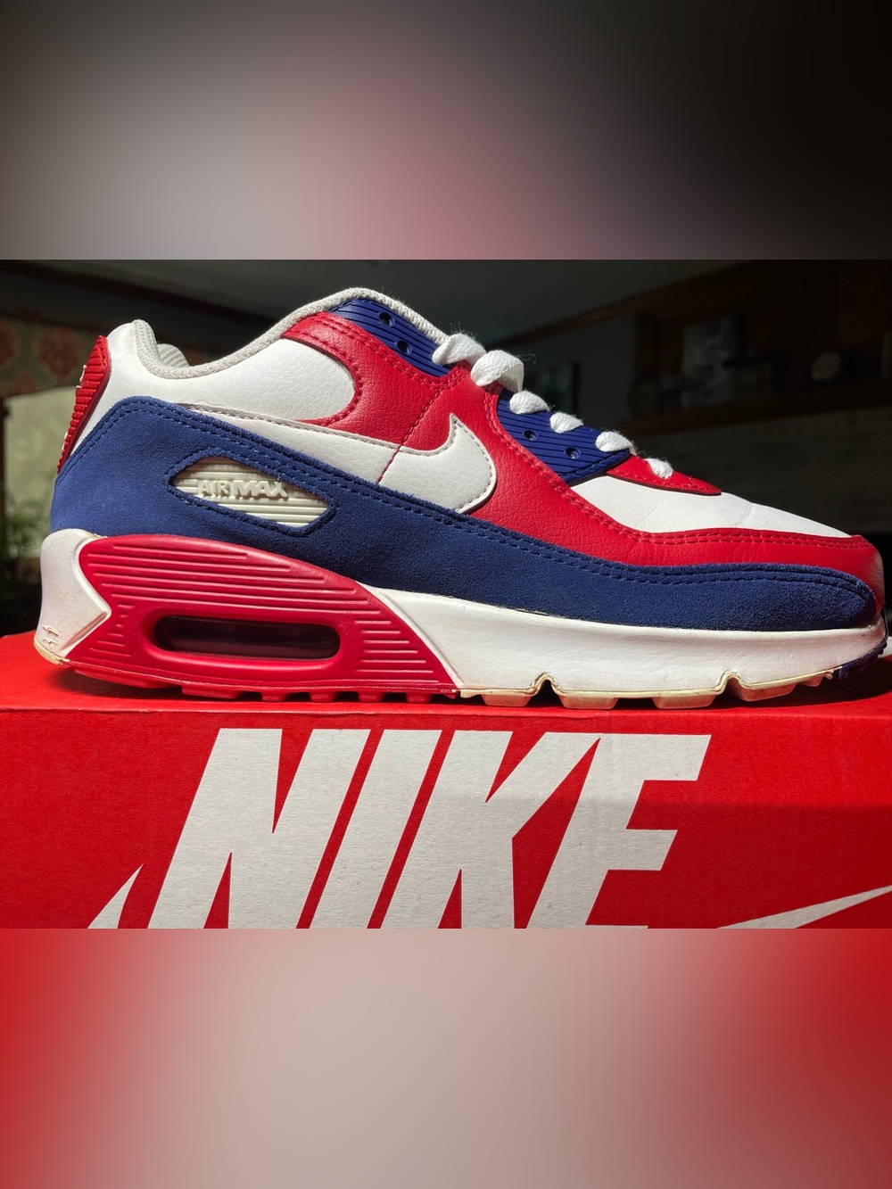 Nike Air Max 90 White Red Blue Retro   🇺🇸USA🇺🇸 6.5Y - 8W